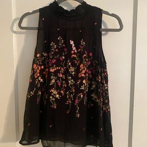 Anthropologie black embroidered top high neck
